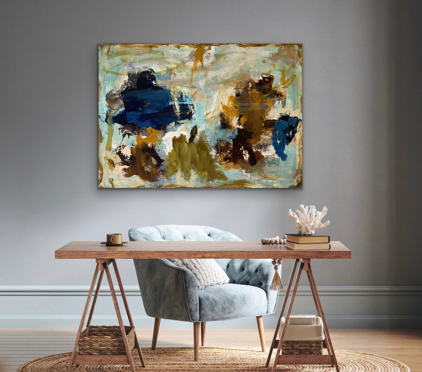 100x140 cm, "FOLLOW THE BUTTERFLY” by Lone Reedtz , Abstrakt ekspressivt akrylmaleri på lærred