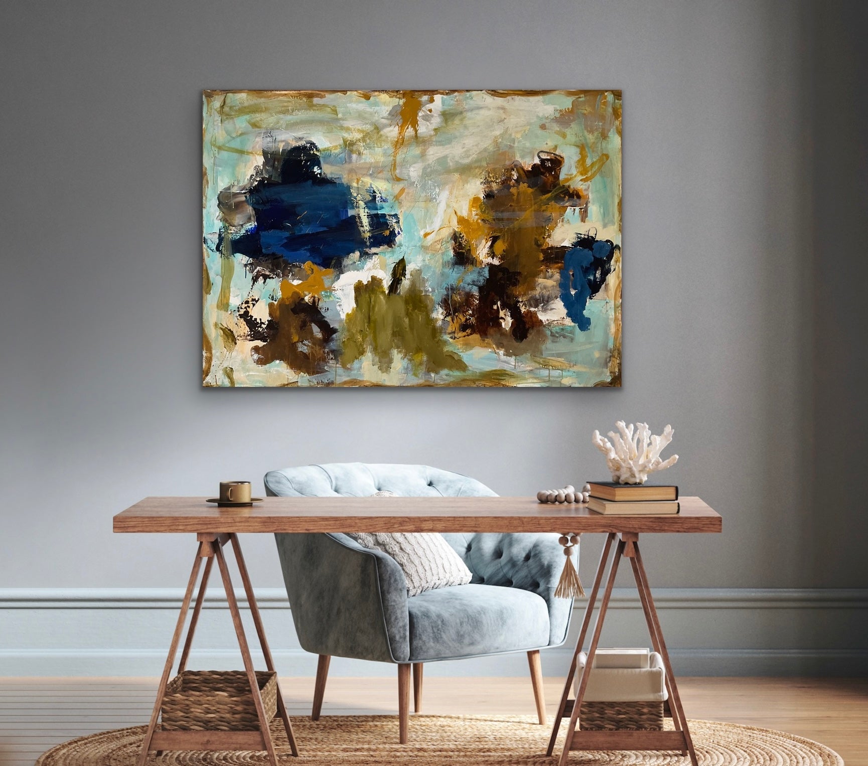 100x140 cm, "FOLLOW THE BUTTERFLY” by Lone Reedtz , Abstrakt ekspressivt akrylmaleri på lærred