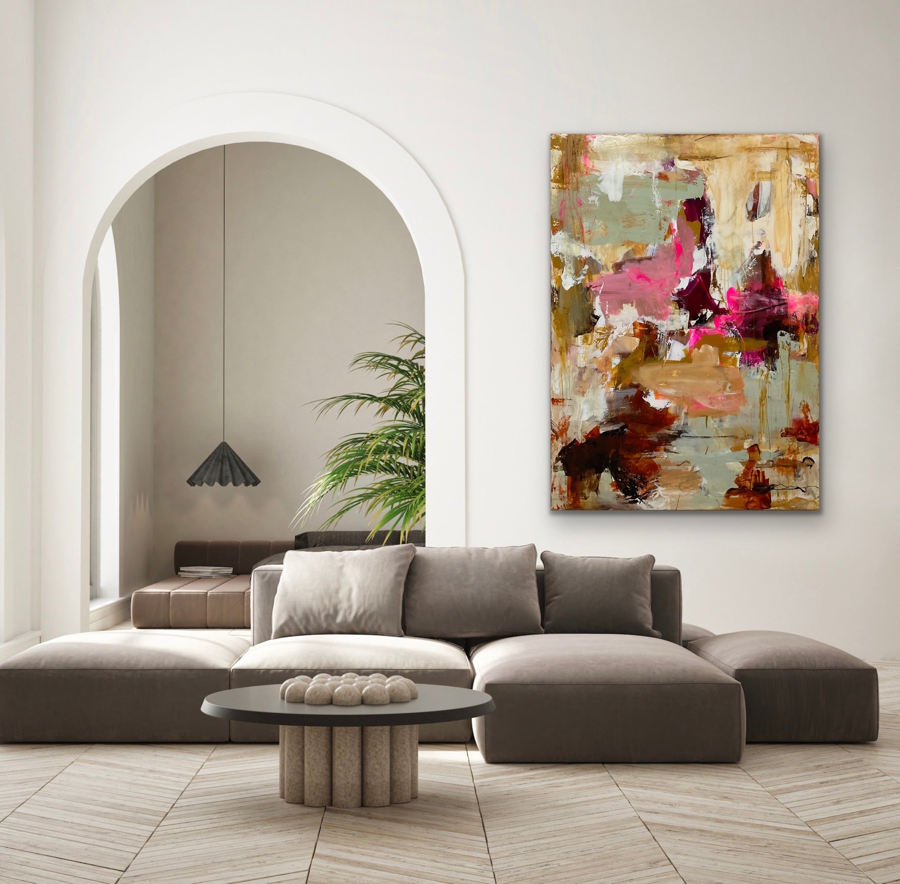 Abstrakt maleri, 140x100 cm, "A PLACE I REMEMBER" by Lone Reedtz , Abstrakt ekspressivt akrylmaleri på lærred Kunstsamlingen-katalog-2025