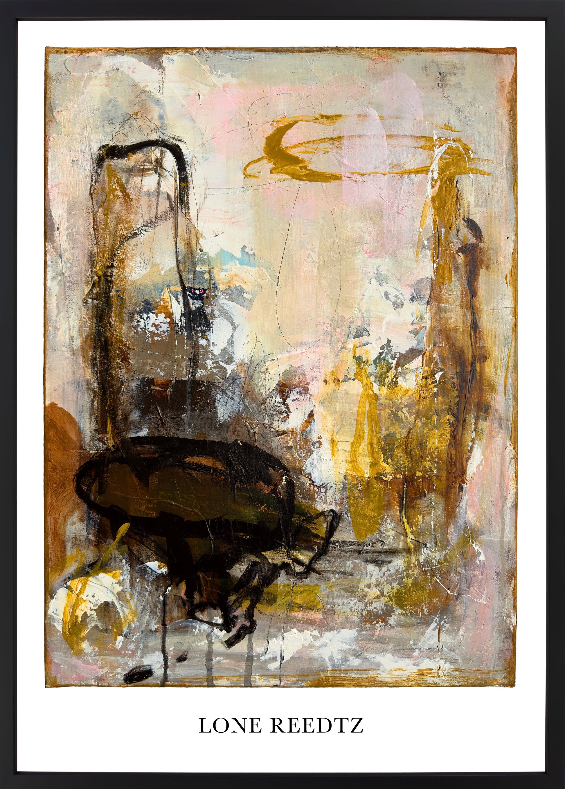 Abstrakt kunstplakat, 62x44 cm, "Fellowship" - Limited Edition by Lone Reedtz , Abstrakt ekspressiv kunstplakat Sort træramme