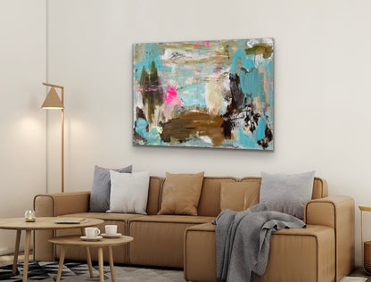 Abstrakt maleri, 100x140 cm, "CHANGE THE WORLD” by Lone Reedtz , Abstrakt ekspressivt akrylmaleri på lærred