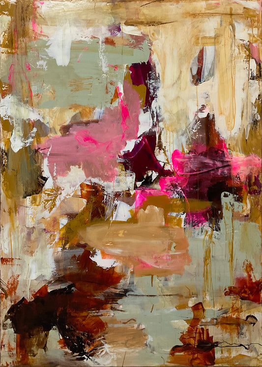 Abstrakt maleri, 140x100 cm, "A PLACE I REMEMBER" by Lone Reedtz , Abstrakt ekspressivt akrylmaleri på lærred Kunstsamlingen-katalog-2025