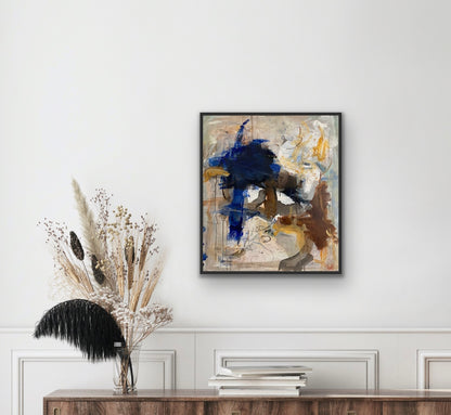 Abstrakt maleri, 80x70 cm, "Take it back" by Lone Reedtz , Abstrakt ekspressivt akrylmaleri på lærred Med sort svæveramme