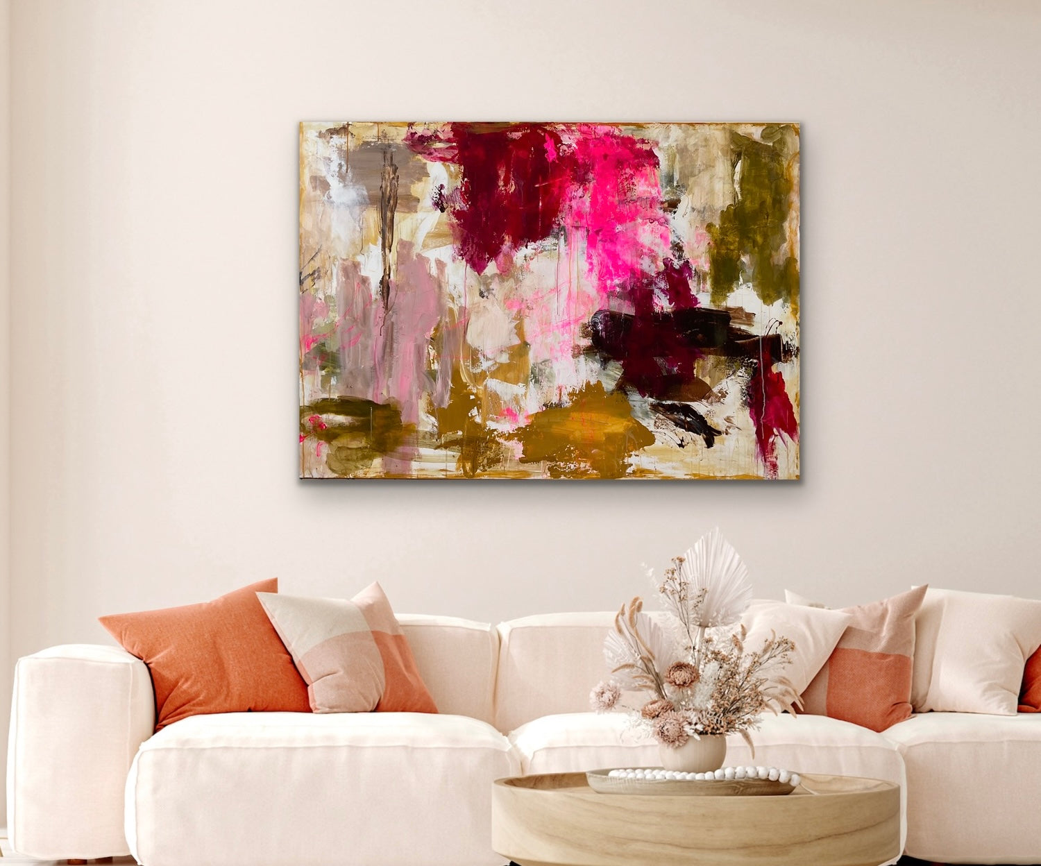 Abstrakt maleri, 100x140 cm, "CELEBRATE LIFE” by Lone Reedtz , Abstrakt ekspressivt akrylmaleri på lærred Uden ramme