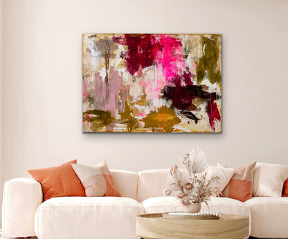 Abstrakt maleri, 100x140 cm, "CELEBRATE LIFE” by Lone Reedtz , Abstrakt ekspressivt akrylmaleri på lærred Uden ramme