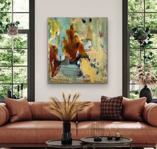 Abstrakt maleri, 100x90 cm, ”BETWEEN WORLDS”