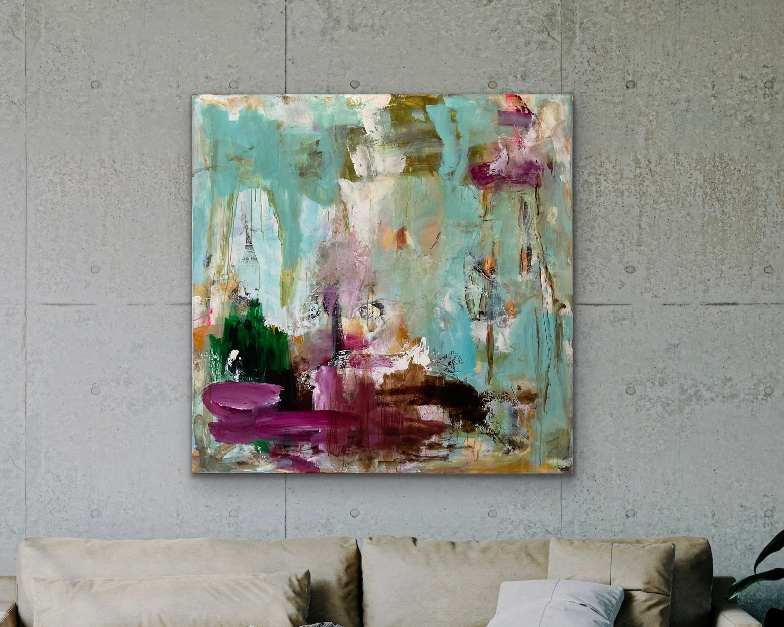 Abstrakt maleri, 120x120 cm, “ALL THAT WE ARE” by Lone Reedtz , Abstrakt ekspressivt akrylmaleri på lærred