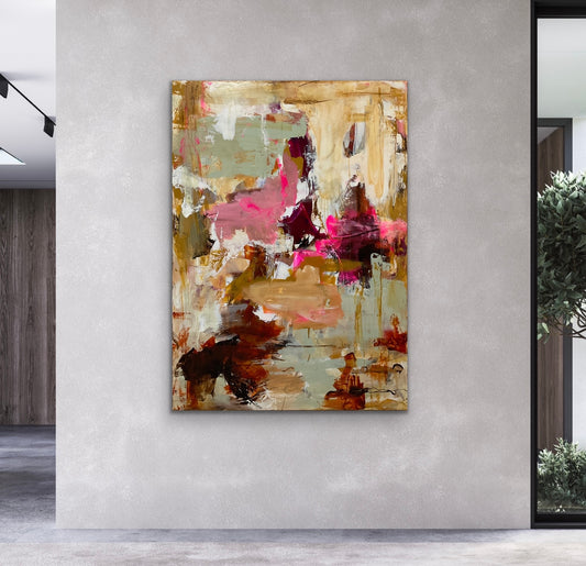 Abstrakt maleri, 140x100 cm, "A PLACE I REMEMBER" by Lone Reedtz , Abstrakt ekspressivt akrylmaleri på lærred Kunstsamlingen-katalog-2025