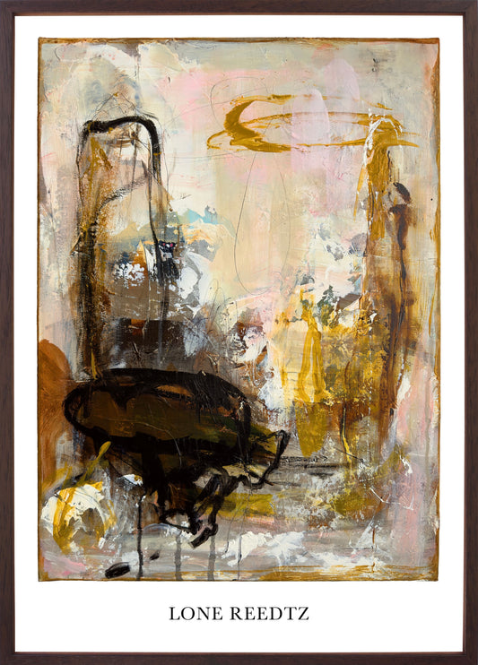 Abstrakt kunstplakat, 62x44 cm, "Fellowship" - Limited Edition by Lone Reedtz , Abstrakt ekspressiv kunstplakat Mørk egetræsramme