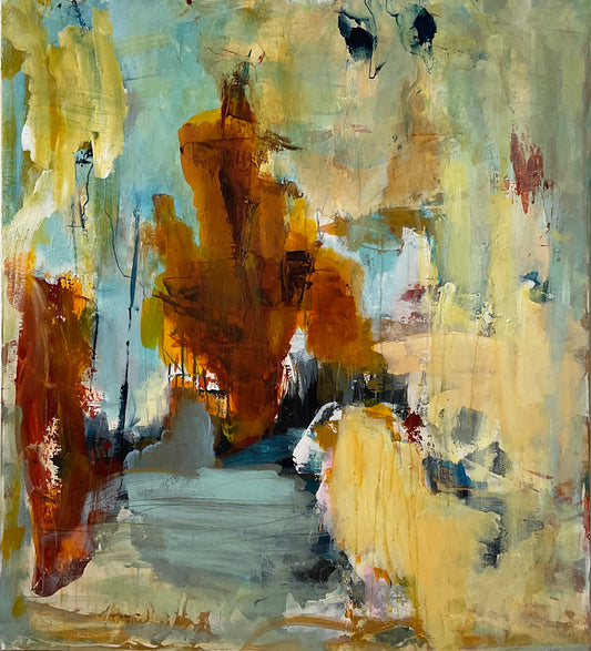 Abstrakt maleri, 100x90 cm, ”BETWEEN WORLDS”