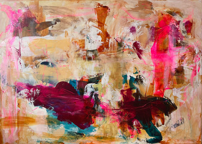 Abstrakt maleri, 100x140 cm, "CHANGE THE WORLD” by Lone Reedtz , Abstrakt ekspressivt akrylmaleri på lærred