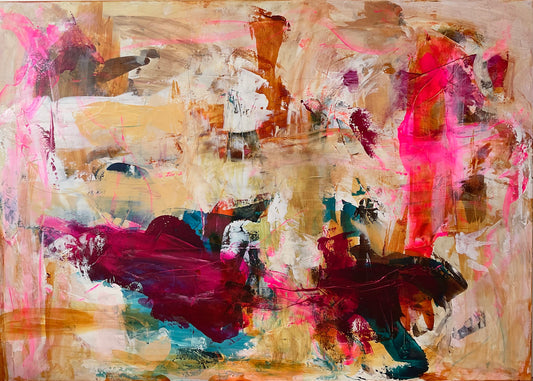 Abstrakt maleri, 100x140 cm, "CHANGE THE WORLD” by Lone Reedtz , Abstrakt ekspressivt akrylmaleri på lærred