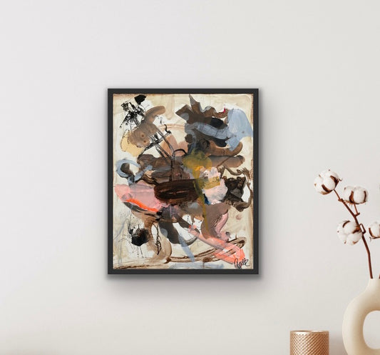 Abstrakt maleri, 50x40 cm, "Nr. 7" by Lone Reedtz , Abstrakt ekspressivt akrylmaleri på lærred Med sort svæveramme