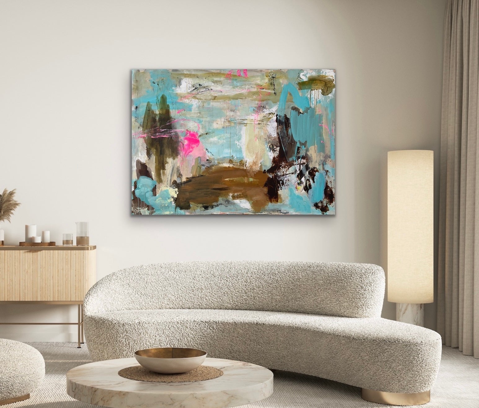 Abstrakt maleri, 100x140 cm, "CHANGE THE WORLD” by Lone Reedtz , Abstrakt ekspressivt akrylmaleri på lærred