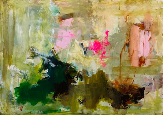 Abstrakt maleri, 100x140 cm, "A QUIET PLACE” by Lone Reedtz , Abstrakt ekspressivt akrylmaleri på lærred Uden ramme