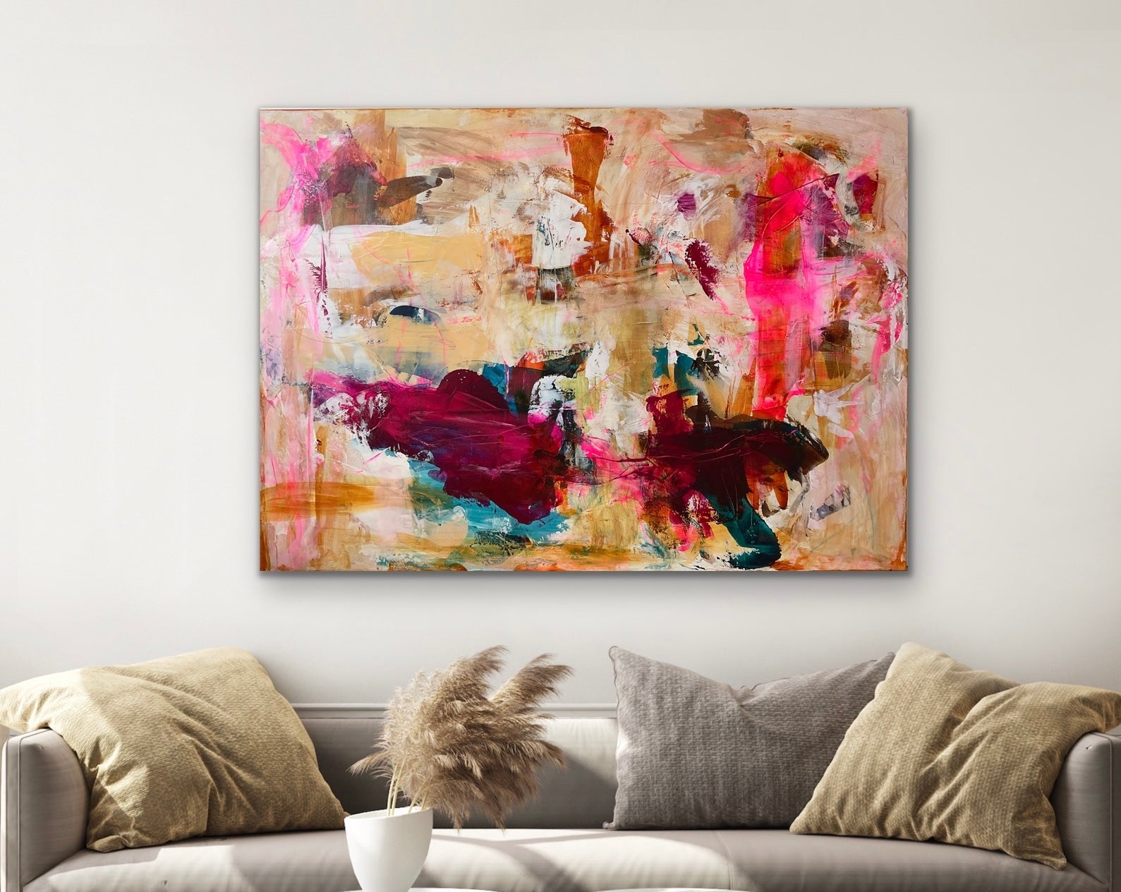 Abstrakt maleri, 100x140 cm, "CHANGE THE WORLD” by Lone Reedtz , Abstrakt ekspressivt akrylmaleri på lærred