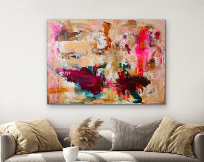 Abstrakt maleri, 100x140 cm, "CHANGE THE WORLD” by Lone Reedtz , Abstrakt ekspressivt akrylmaleri på lærred