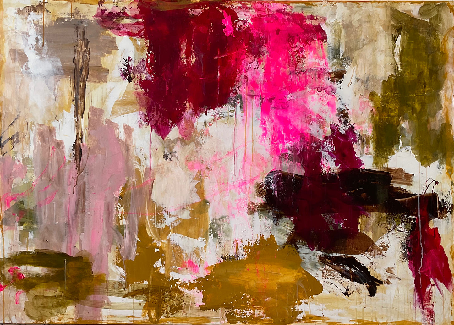 Abstrakt maleri, 100x140 cm, "CELEBRATE LIFE” by Lone Reedtz , Abstrakt ekspressivt akrylmaleri på lærred