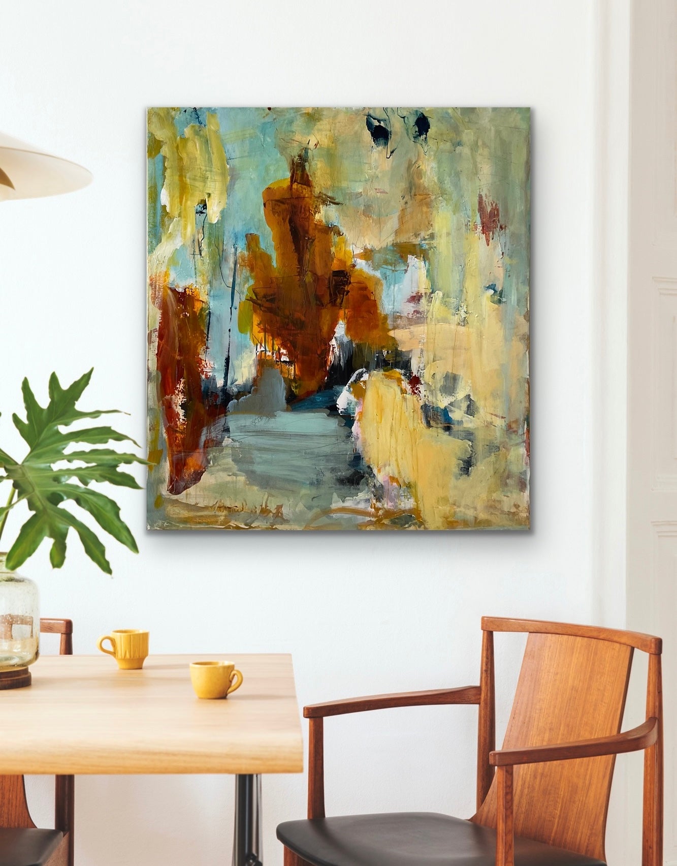 Abstrakt maleri, 100x90 cm, ”BETWEEN WORLDS”