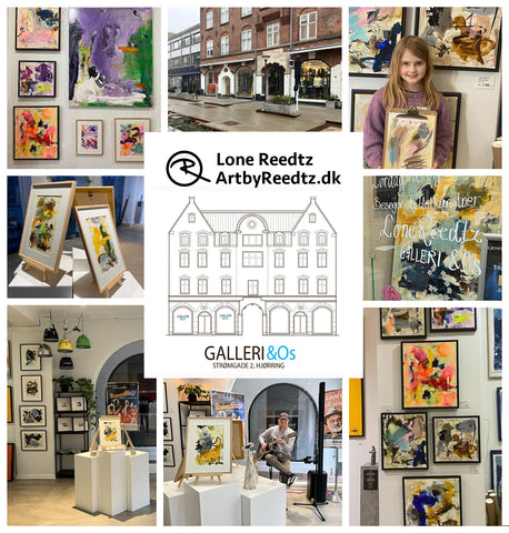 Collage som illustrerer samarbejdet mellem Galleri &Os og Lone Reedtz