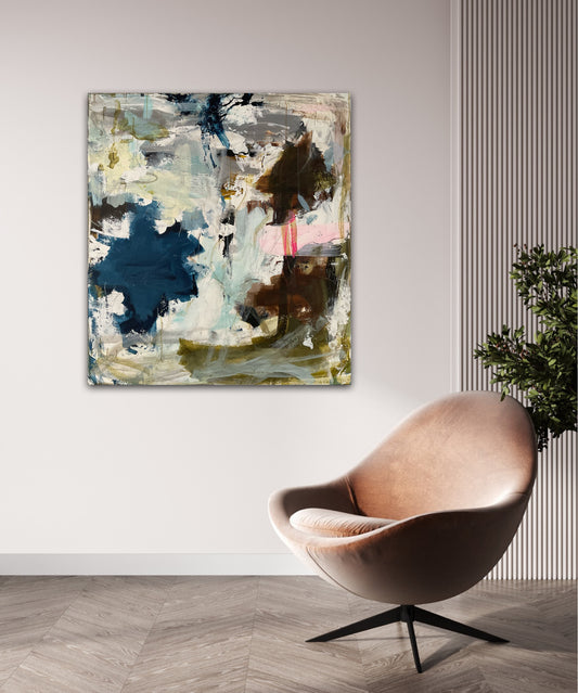 Abstrakt maleri, 90x100 cm, "Ocean of you" by Lone Reedtz , Abstrakt ekspressivt akrylmaleri på lærred