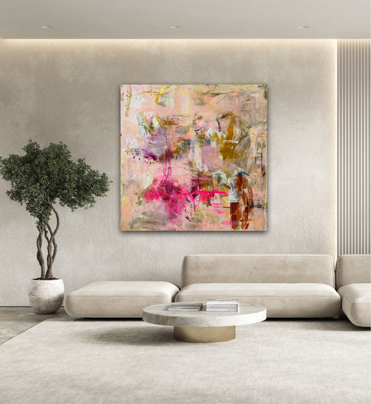 Abstrakt maleri, 120x120cm, "Livets dans”