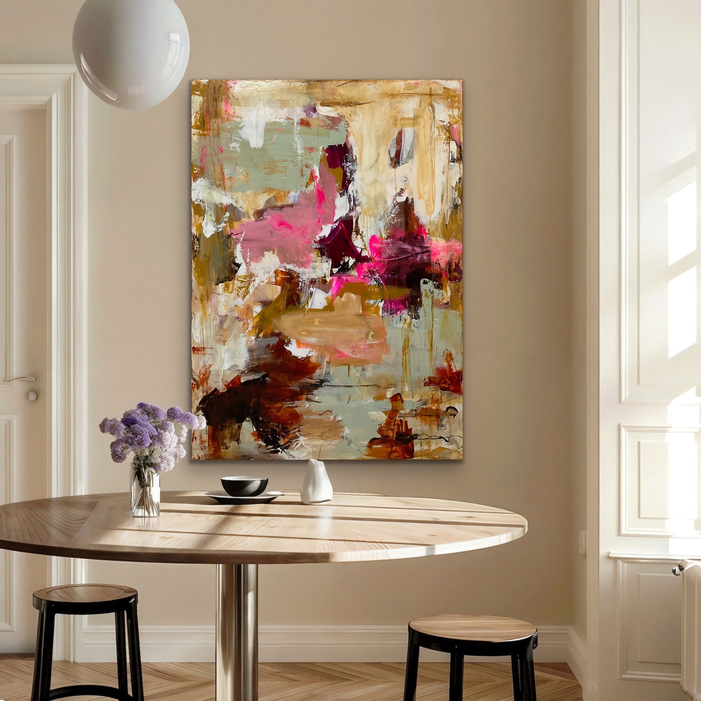 Abstrakt maleri, 140x100 cm, "A PLACE I REMEMBER" by Lone Reedtz , Abstrakt ekspressivt akrylmaleri på lærred Kunstsamlingen-katalog-2025