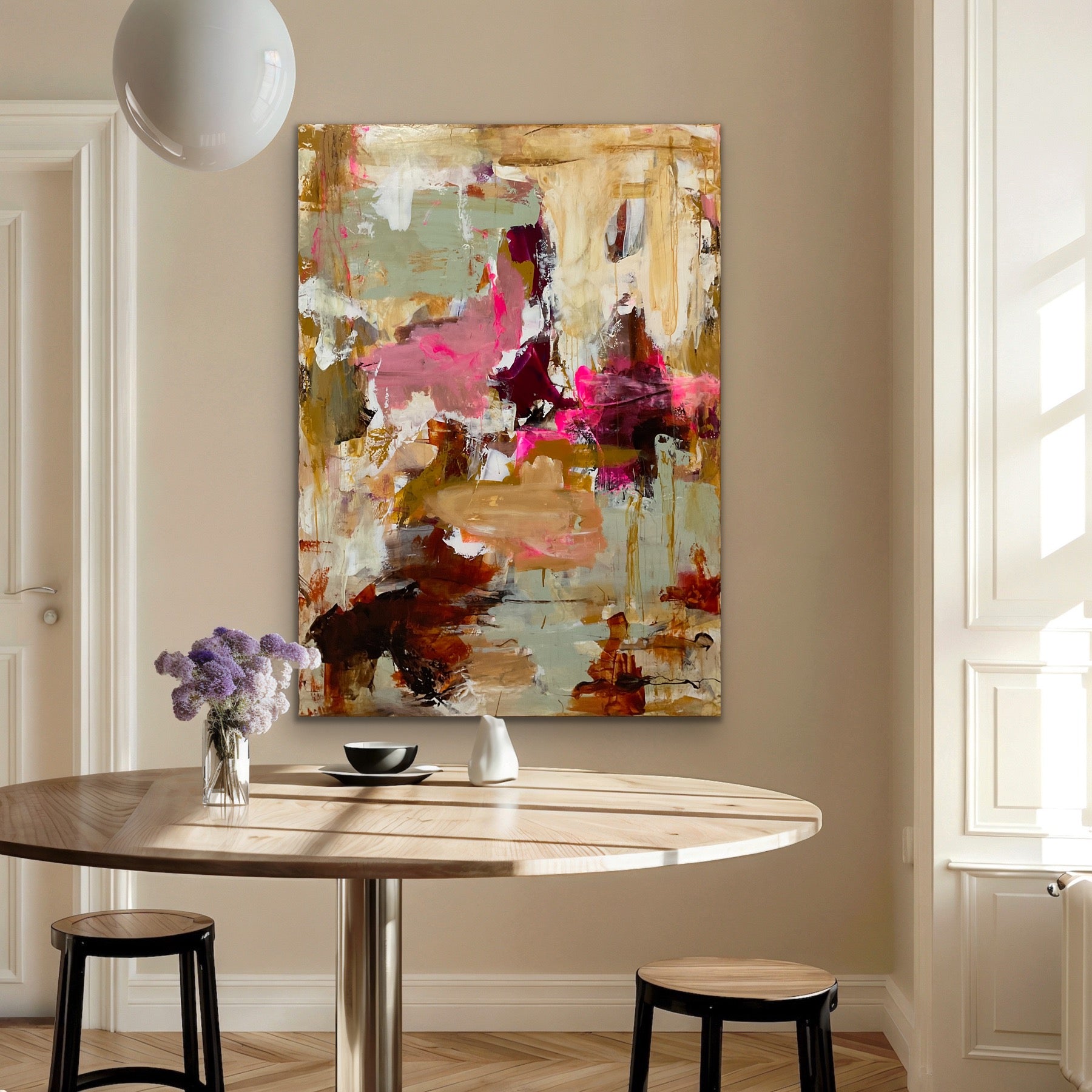 Abstrakt maleri, 140x100 cm, "A PLACE I REMEMBER" by Lone Reedtz , Abstrakt ekspressivt akrylmaleri på lærred Kunstsamlingen-katalog-2025