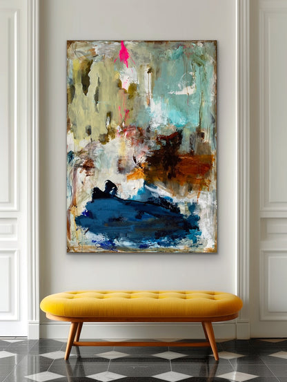 140x100 cm, "SOMETHING NEW” by Lone Reedtz , Abstrakt ekspressivt akrylmaleri på lærred Kunstsamlingen-katalog-2025