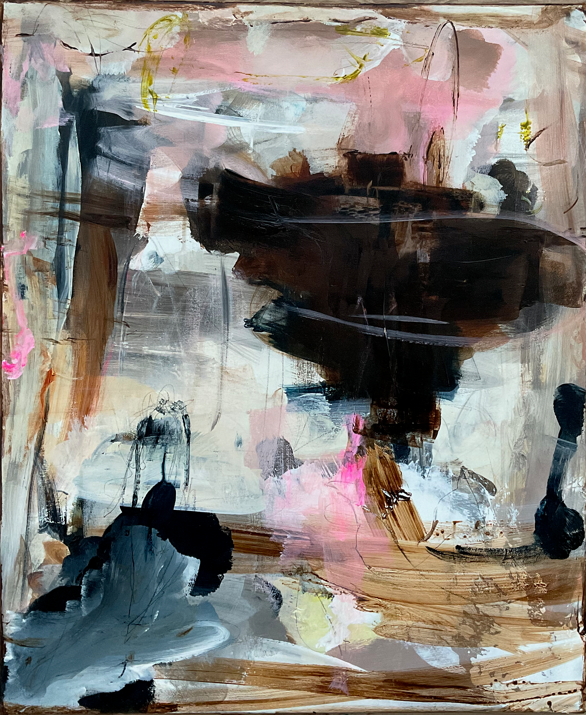 Abstrakt maleri, 50x60 cm, "Eruption" by Lone Reedtz , Abstrakt ekspressivt akrylmaleri på lærred Uden ramme