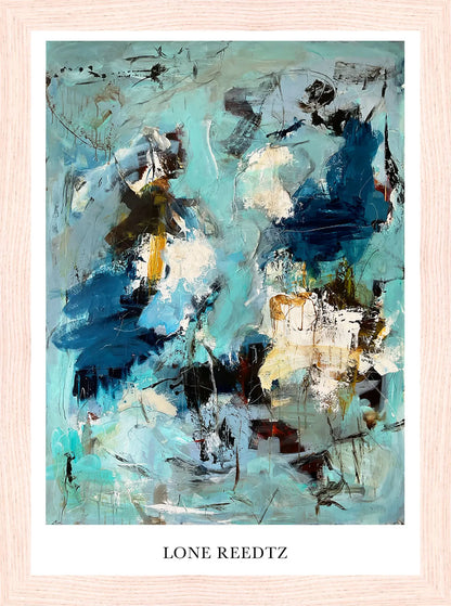 Different Worlds – Abstrakt kunsttryk af Lone Reedtz by Lone Reedtz , Abstrakt ekspressiv kunstplakat 21 x 15 cm (A5) Kunsttryk + Ramme