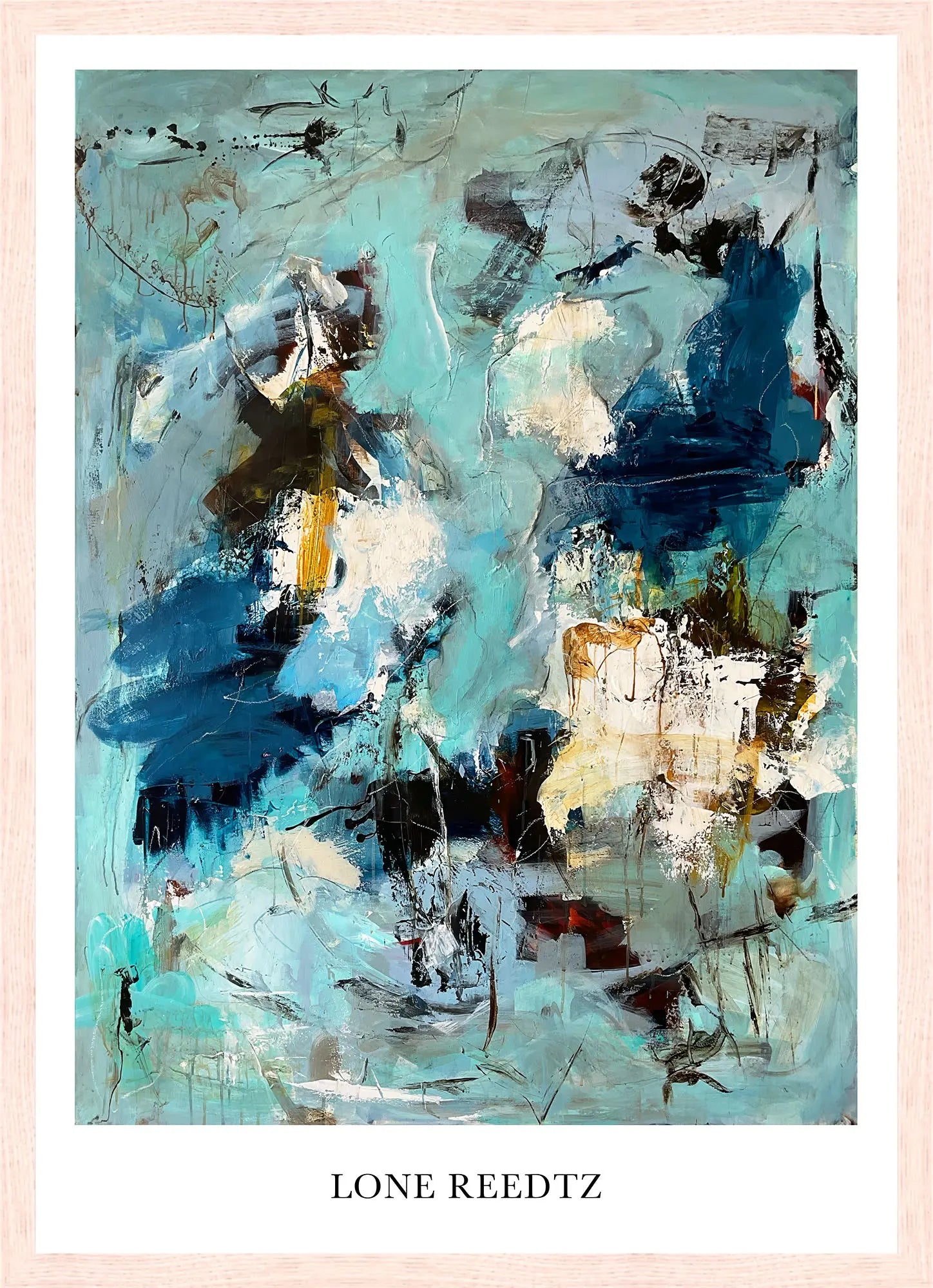 Different Worlds – Abstrakt kunsttryk af Lone Reedtz by Lone Reedtz , Abstrakt ekspressiv kunstplakat 42 x 30 cm (A3) Kunsttryk + Ramme