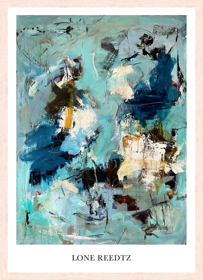 Different Worlds – Abstrakt kunsttryk af Lone Reedtz by Lone Reedtz , Abstrakt ekspressiv kunstplakat 42 x 30 cm (A3) Kunsttryk + Ramme