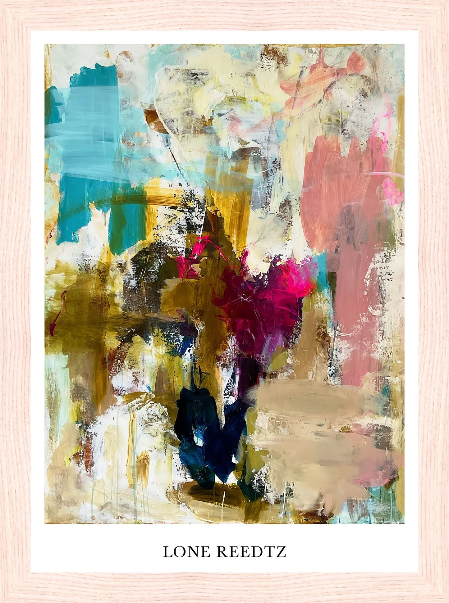 Dive into colors – Abstrakt kunsttryk af Lone Reedtz by Lone Reedtz , Abstrakt ekspressiv kunstplakat 21 x 15 cm (A5) Kunsttryk + Ramme