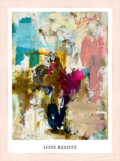 Dive into colors – Abstrakt kunsttryk af Lone Reedtz by Lone Reedtz , Abstrakt ekspressiv kunstplakat 21 x 15 cm (A5) Kunsttryk + Ramme