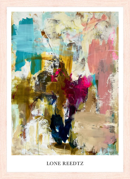 Dive into colors – Abstrakt kunsttryk af Lone Reedtz by Lone Reedtz , Abstrakt ekspressiv kunstplakat 30 x 21 cm (A4) Kunsttryk + Ramme