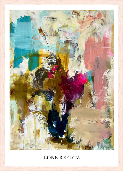 Dive into colors – Abstrakt kunsttryk af Lone Reedtz by Lone Reedtz , Abstrakt ekspressiv kunstplakat 42 x 30 cm (A3) Kunsttryk + Ramme