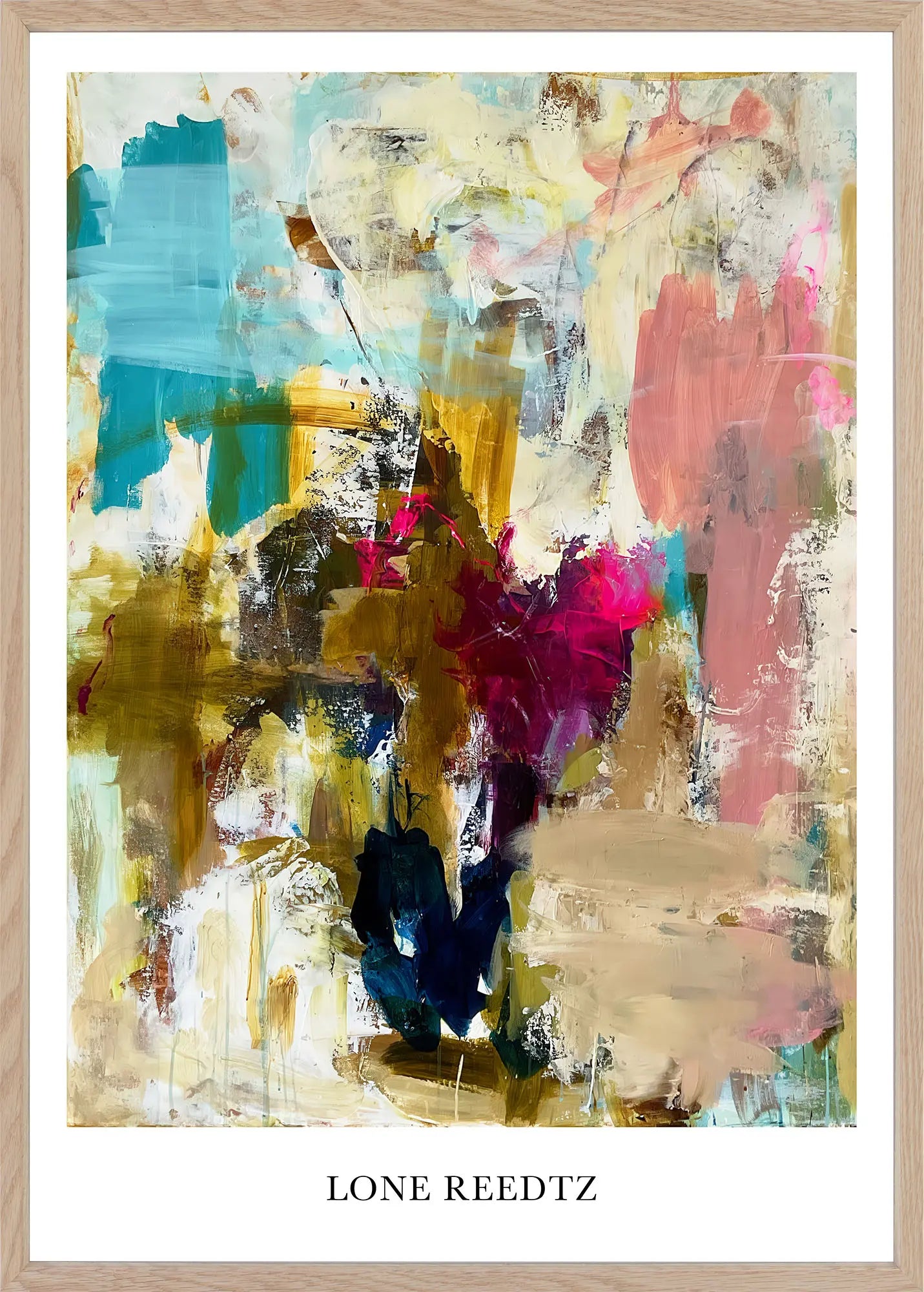 Dive into colors – Abstrakt kunsttryk af Lone Reedtz by Lone Reedtz , Abstrakt ekspressiv kunstplakat 60 x 42 cm (A2) Kunsttryk + Ramme