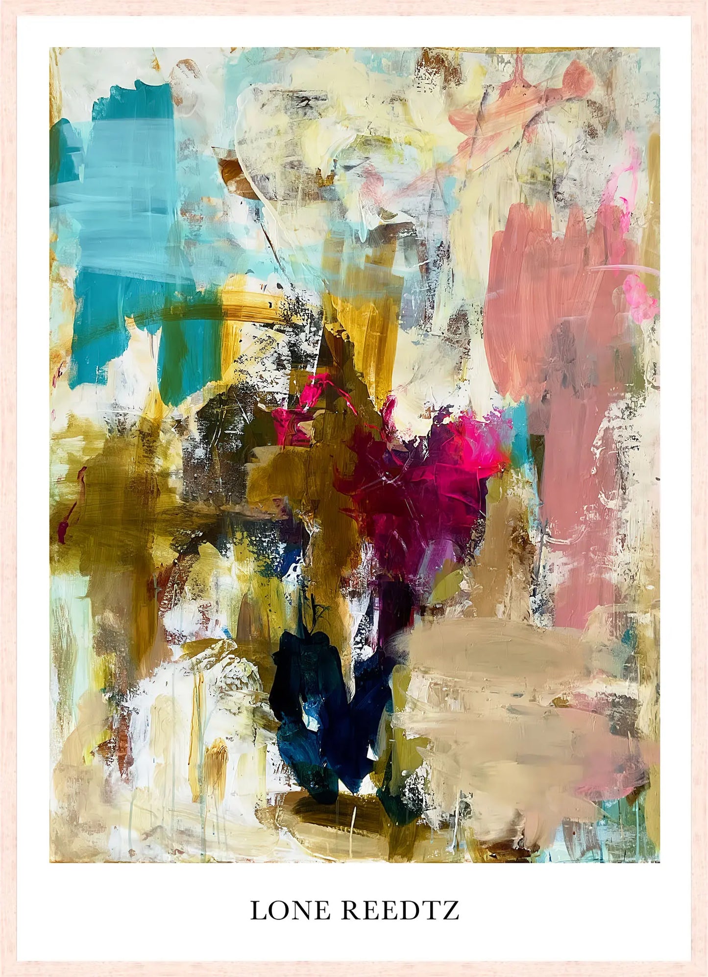 Dive into colors – Abstrakt kunsttryk af Lone Reedtz by Lone Reedtz , Abstrakt ekspressiv kunstplakat 70 x 50 cm Kunsttryk + Ramme