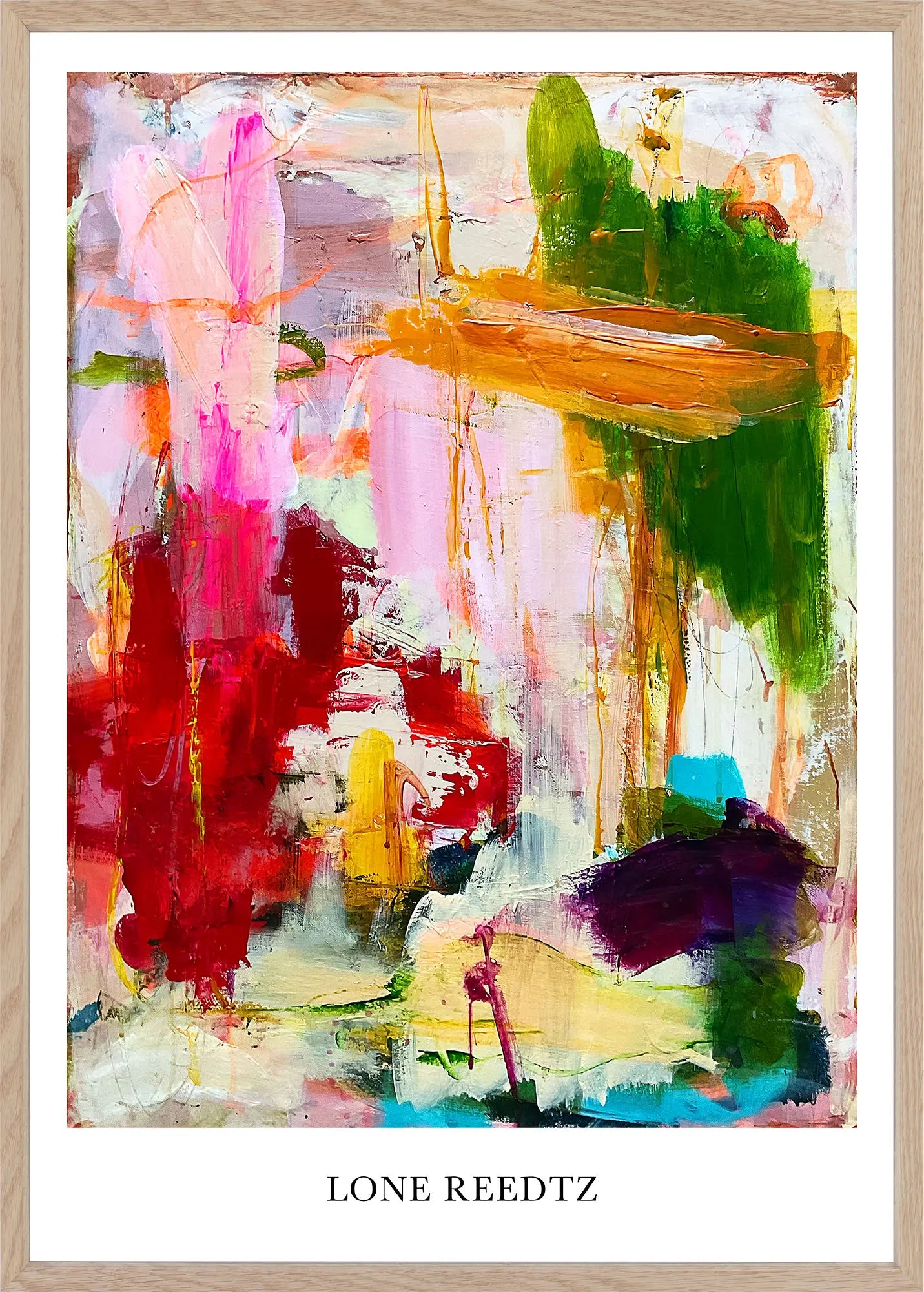 Everywhere – Abstrakt kunsttryk af Lone Reedtz by Lone Reedtz , Abstrakt ekspressiv kunstplakat 60 x 42 cm (A2) Kunsttryk + Ramme