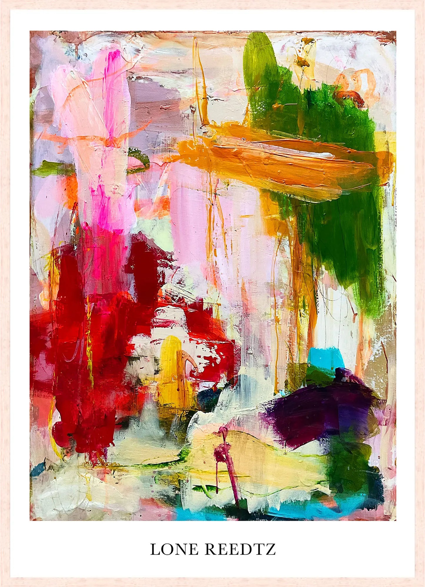 Everywhere – Abstrakt kunsttryk af Lone Reedtz by Lone Reedtz , Abstrakt ekspressiv kunstplakat 70 x 50 cm Kunsttryk + Ramme