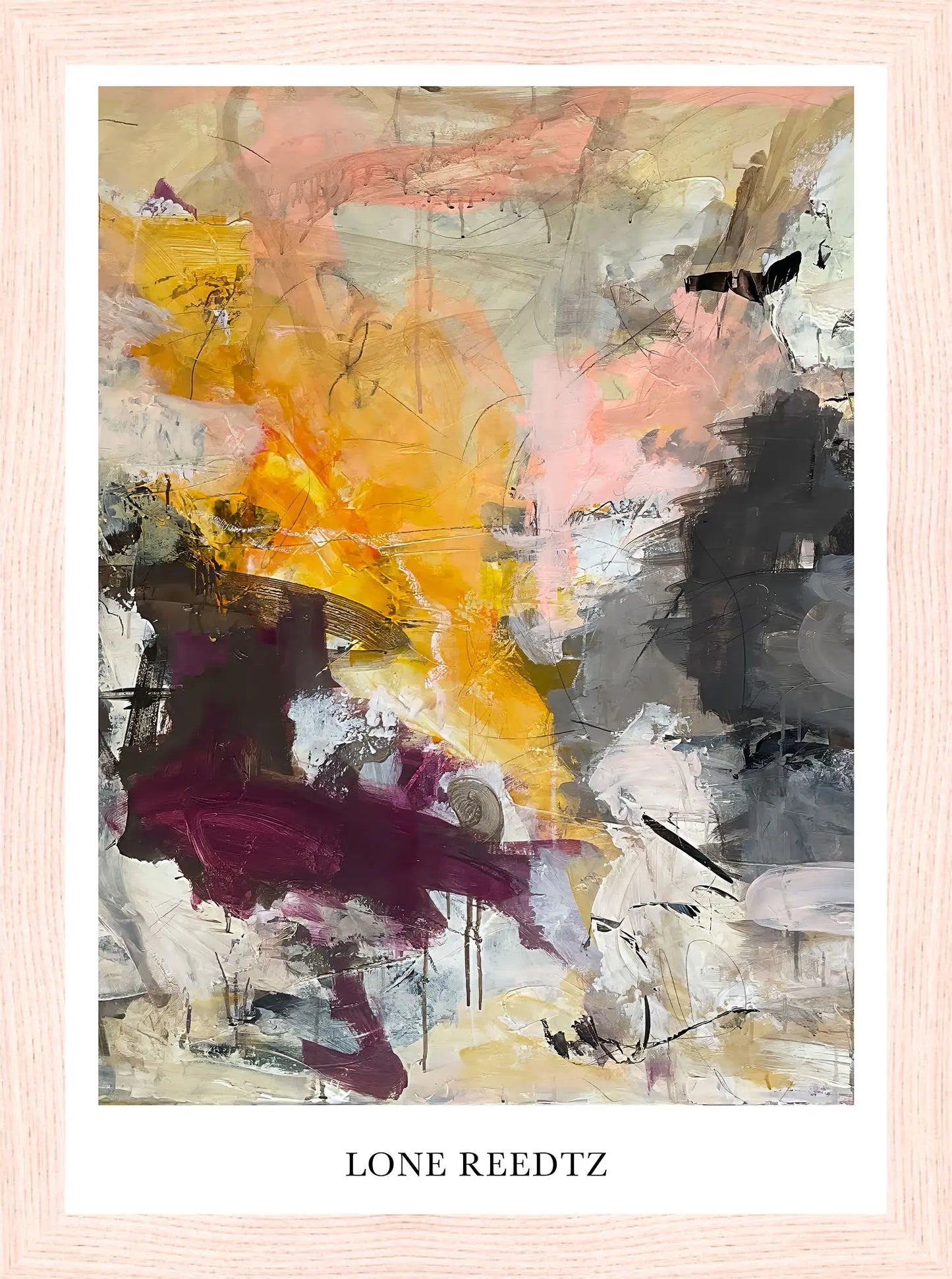 Fall – Abstrakt kunsttryk af Lone Reedtz by Lone Reedtz , Abstrakt ekspressiv kunstplakat 21 x 15 cm (A5) Kunsttryk + Ramme