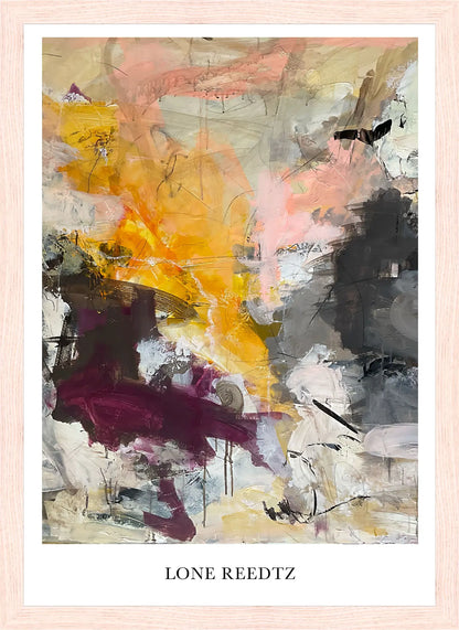 Fall – Abstrakt kunsttryk af Lone Reedtz by Lone Reedtz , Abstrakt ekspressiv kunstplakat 30 x 21 cm (A4) Kunsttryk + Ramme