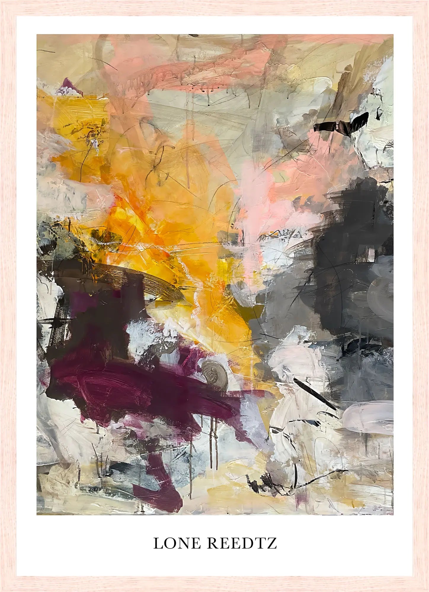 Fall – Abstrakt kunsttryk af Lone Reedtz by Lone Reedtz , Abstrakt ekspressiv kunstplakat 42 x 30 cm (A3) Kunsttryk + Ramme