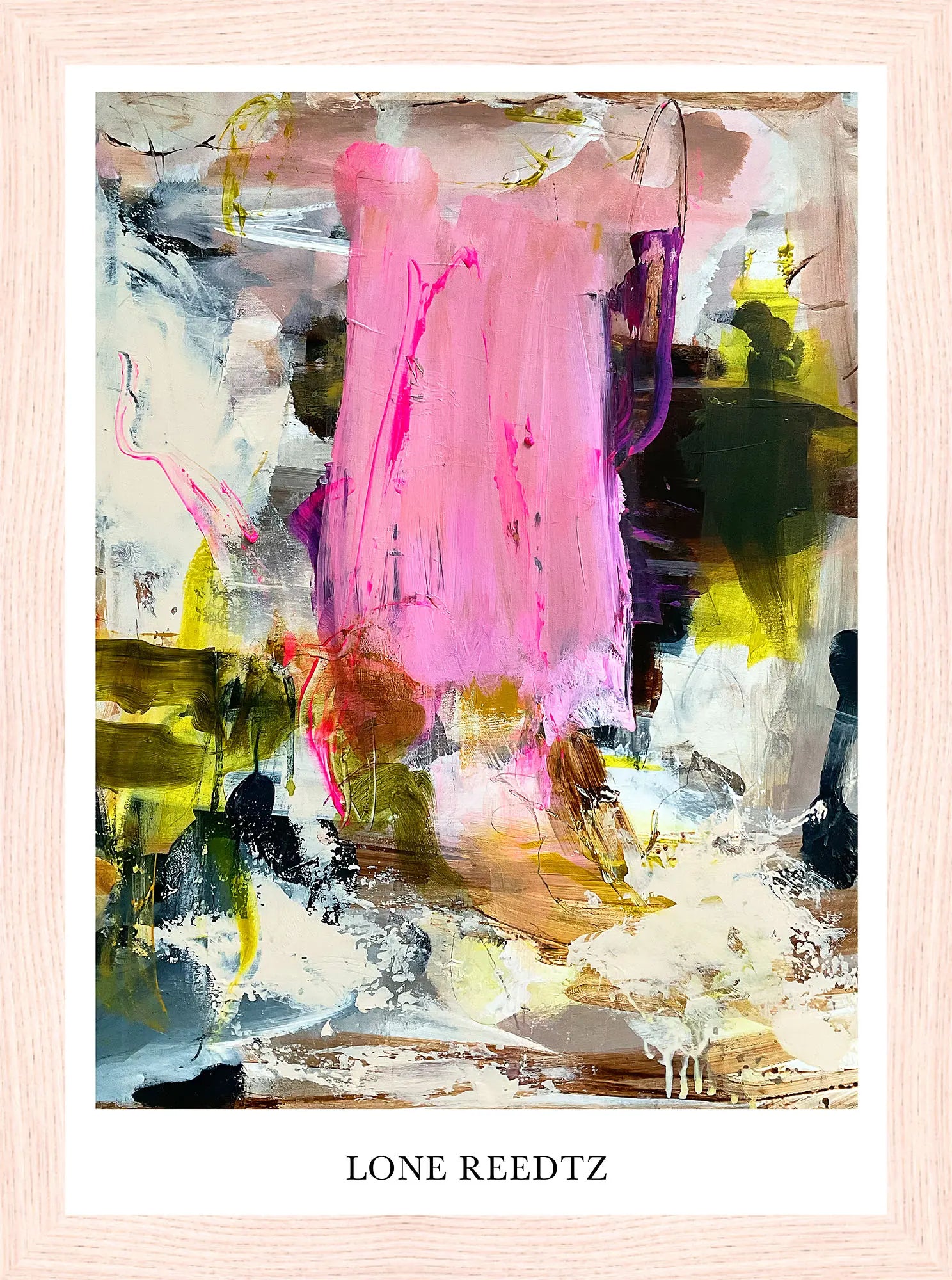 Family – Abstrakt kunsttryk af Lone Reedtz by Lone Reedtz , Abstrakt ekspressiv kunstplakat 21 x 15 cm (A5) Kunsttryk + Ramme