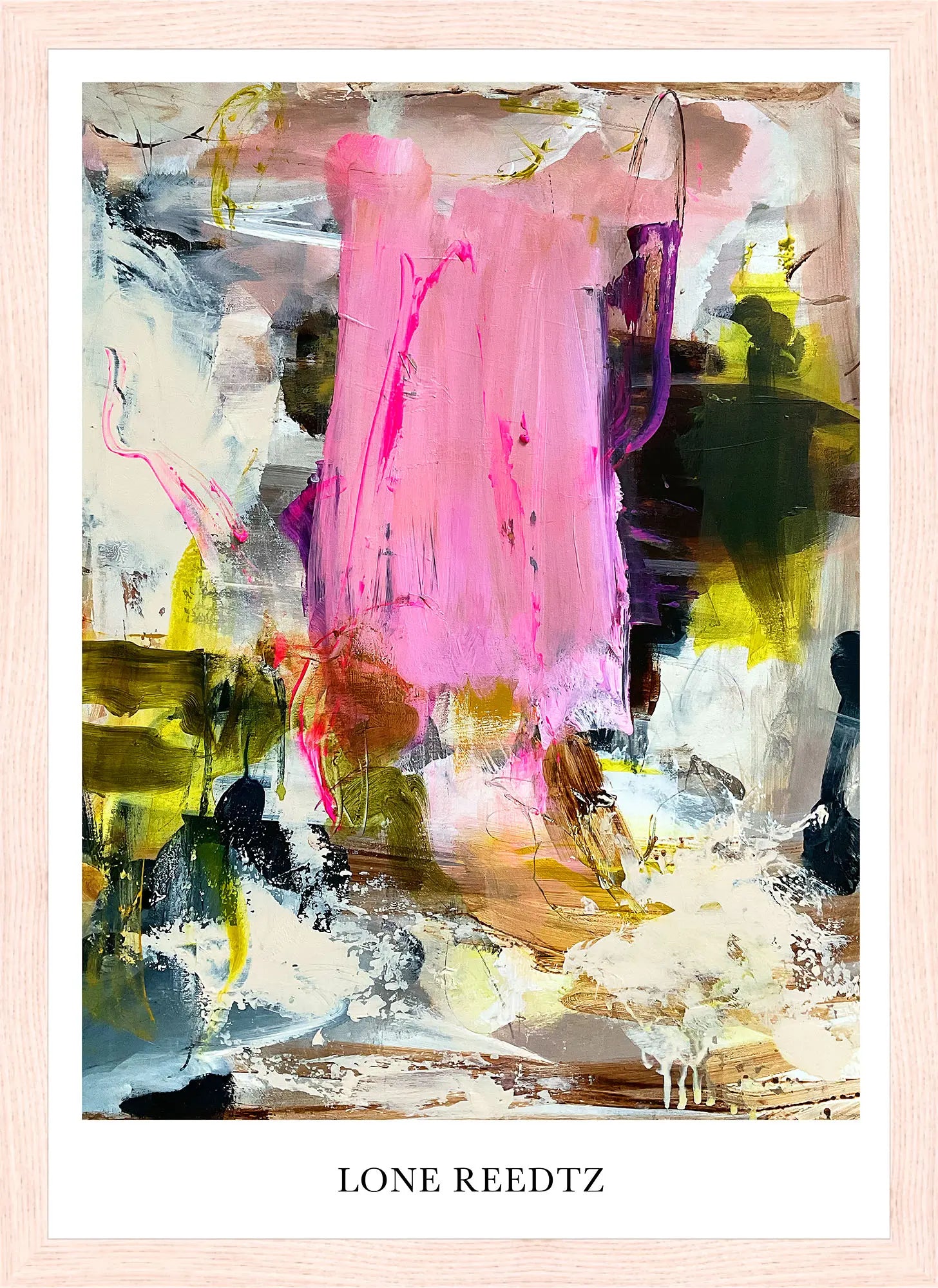 Family – Abstrakt kunsttryk af Lone Reedtz by Lone Reedtz , Abstrakt ekspressiv kunstplakat 30 x 21 cm (A4) Kunsttryk + Ramme