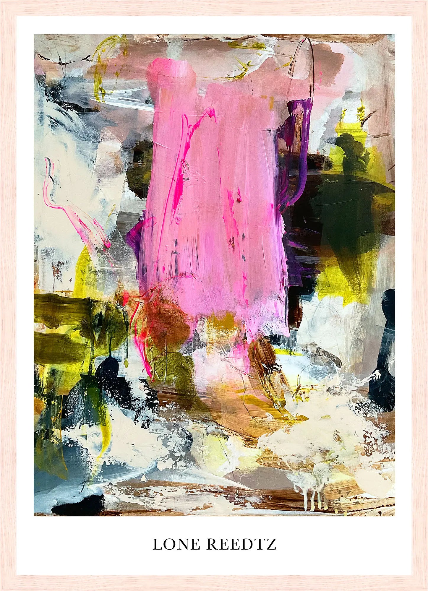 Family – Abstrakt kunsttryk af Lone Reedtz by Lone Reedtz , Abstrakt ekspressiv kunstplakat 42 x 30 cm (A3) Kunsttryk + Ramme