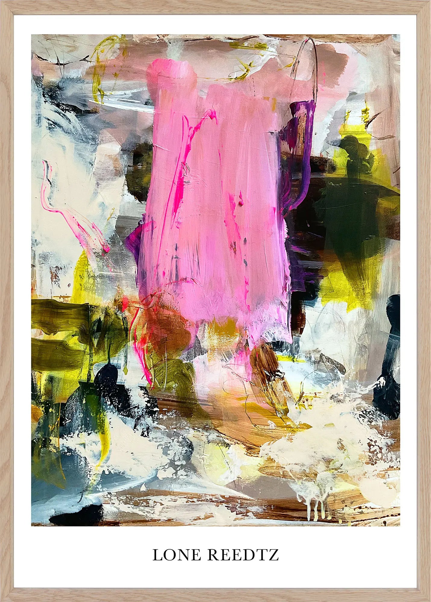 Family – Abstrakt kunsttryk af Lone Reedtz by Lone Reedtz , Abstrakt ekspressiv kunstplakat 60 x 42 cm (A2) Kunsttryk + Ramme