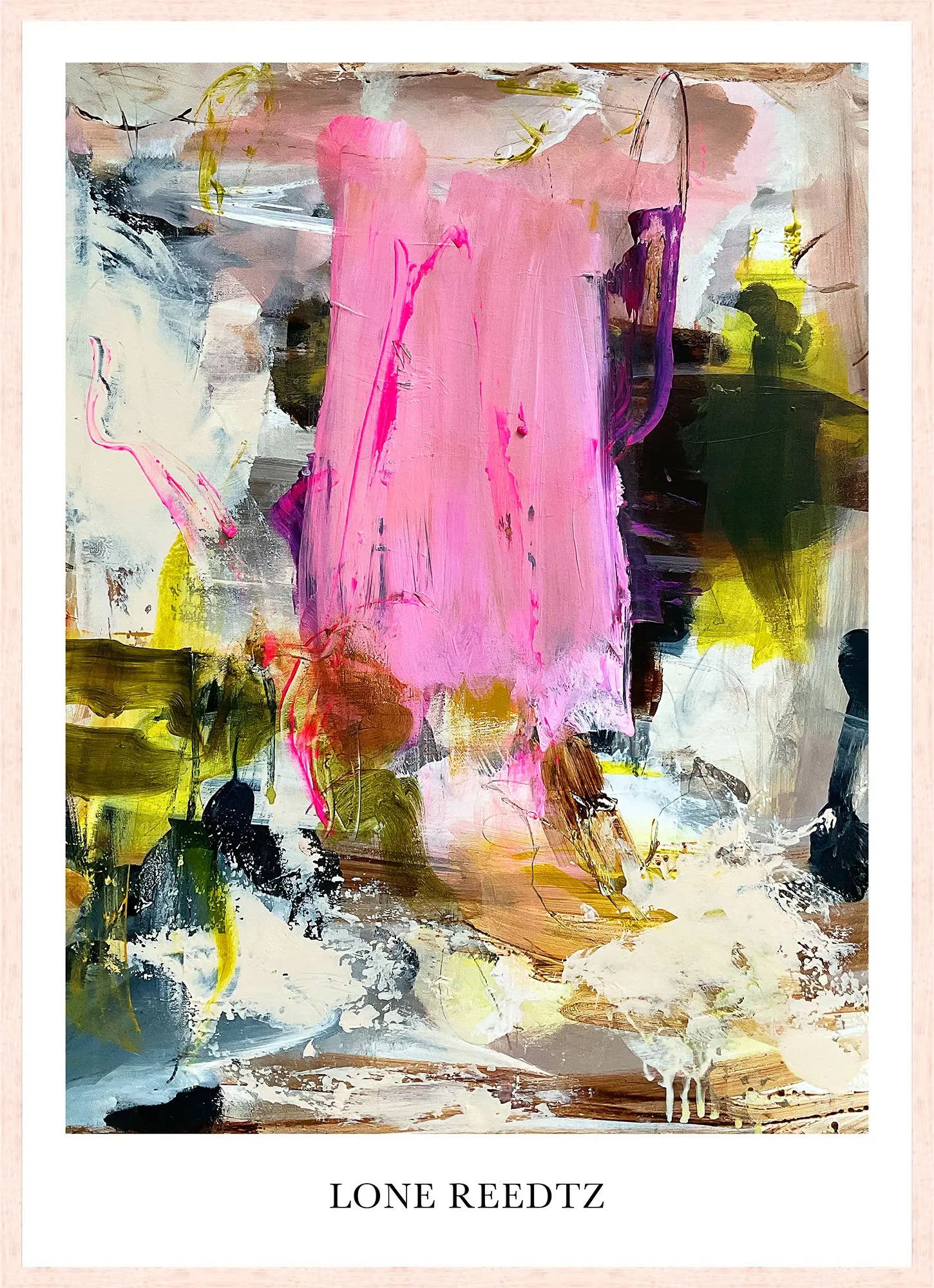 Family – Abstrakt kunsttryk af Lone Reedtz by Lone Reedtz , Abstrakt ekspressiv kunstplakat 70 x 50 cm Kunsttryk + Ramme