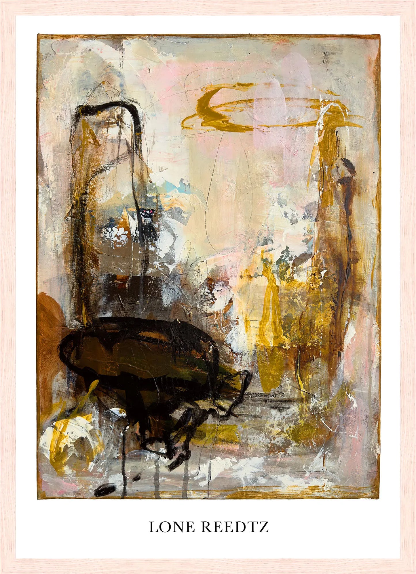 Fellowship – Abstrakt kunsttryk af Lone Reedtz by Lone Reedtz , Abstrakt ekspressiv kunstplakat 42 x 30 cm (A3) Kunsttryk + Ramme